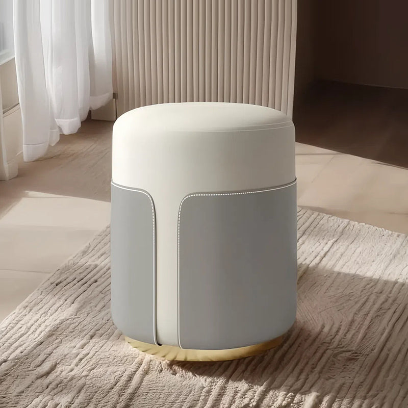 Modern Minimalist Round Cat Scratch Leather Plywood Vanity Stool Backless Armless For Bedroom