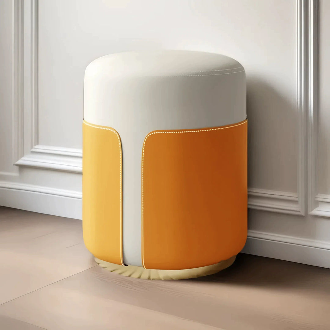 Modern Minimalist Round Cat Scratch Leather Plywood Vanity Stool Backless Armless For Bedroom