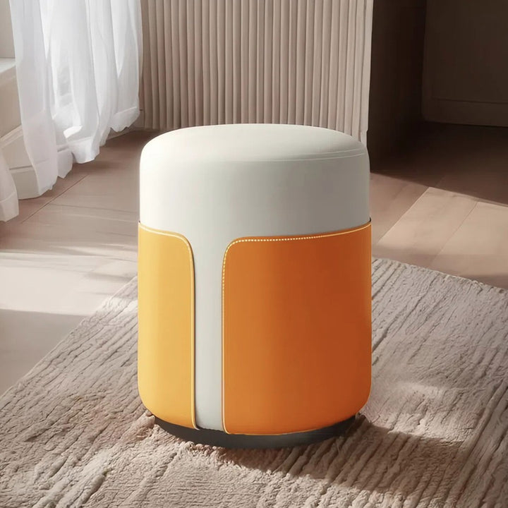 Modern Minimalist Round Cat Scratch Leather Plywood Vanity Stool Backless Armless For Bedroom