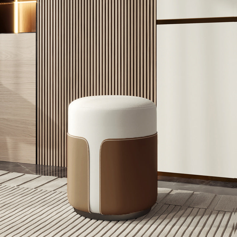 Modern Minimalist Round Cat Scratch Leather Plywood Vanity Stool Backless Armless For Bedroom