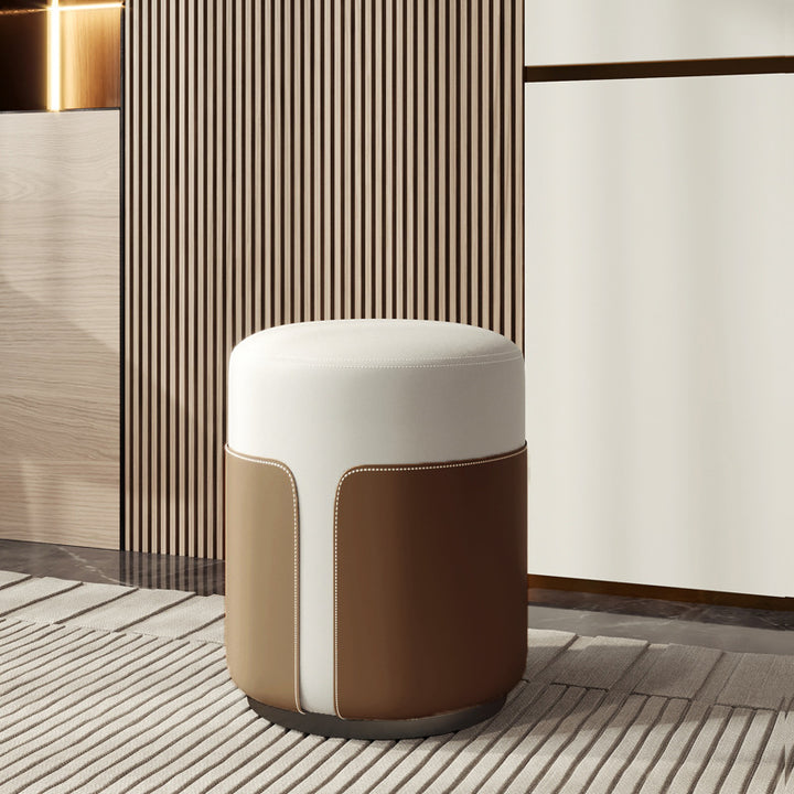 Modern Minimalist Round Cat Scratch Leather Plywood Vanity Stool Backless Armless For Bedroom