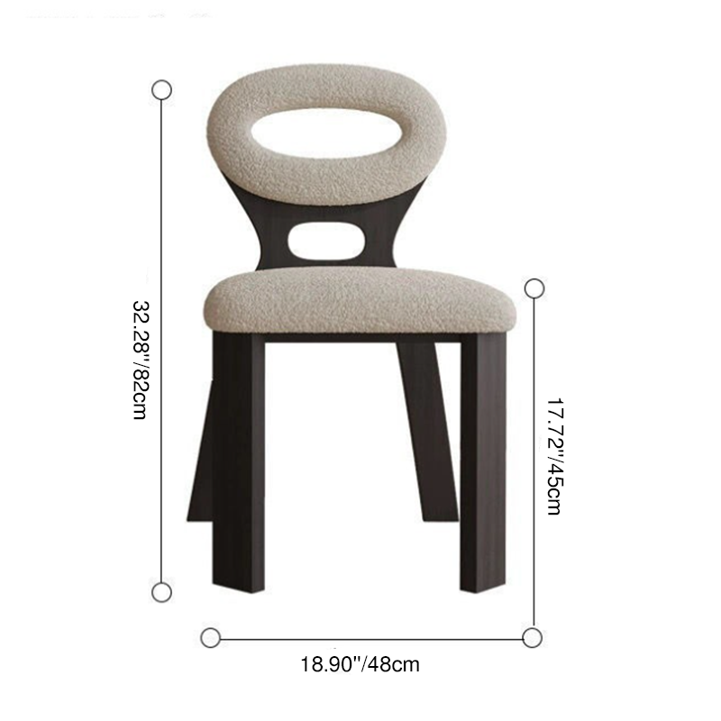 Zeitgenössischer nordischer quadratischer rechteckiger Lammfleece-Walnuss-Massivholz-Esszimmerstuhl Rückenlehne ohne Armlehnen für Esszimmer &amp; Küche 
