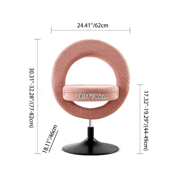 Modern Minimalist Round Lamb Fleece Carbon Steel Height Adjustable Foldable 360°Swivel Vanity Stool Backless Armless For Bedroom