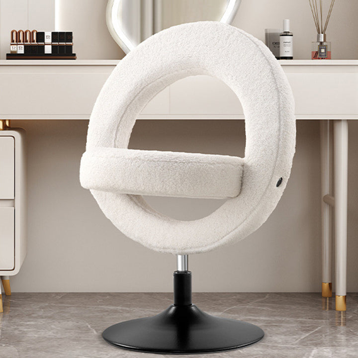Modern Minimalist Round Lamb Fleece Carbon Steel Height Adjustable Foldable 360°Swivel Vanity Stool Backless Armless For Bedroom