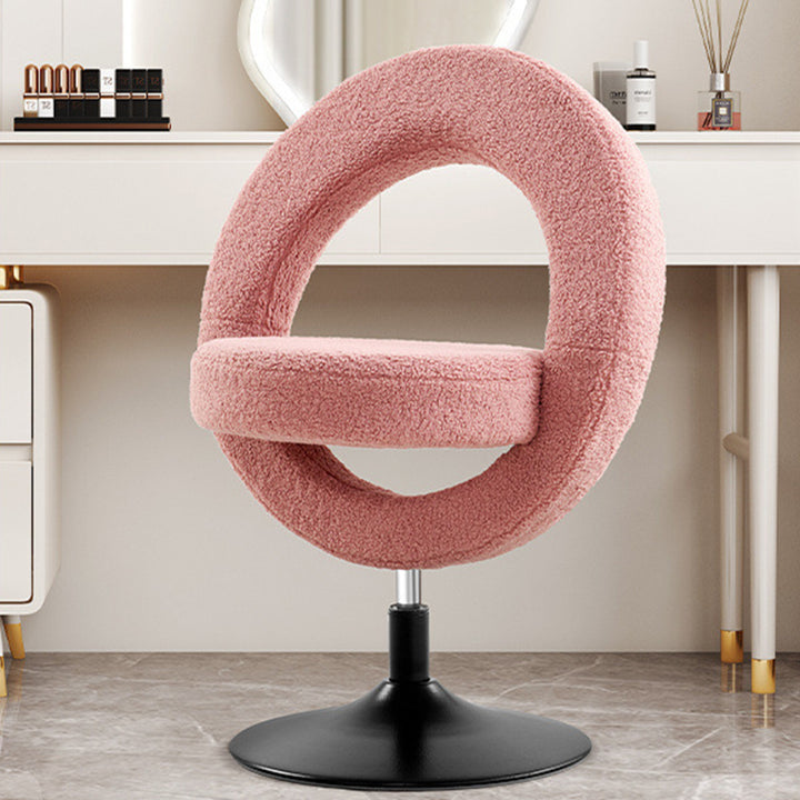 Modern Minimalist Round Lamb Fleece Carbon Steel Height Adjustable Foldable 360°Swivel Vanity Stool Backless Armless For Bedroom