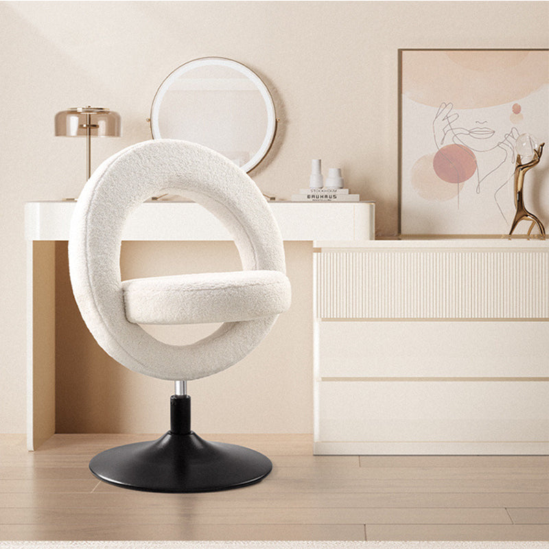 Modern Minimalist Round Lamb Fleece Carbon Steel Height Adjustable Foldable 360°Swivel Vanity Stool Backless Armless For Bedroom
