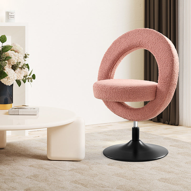 Modern Minimalist Round Lamb Fleece Carbon Steel Height Adjustable Foldable 360°Swivel Vanity Stool Backless Armless For Bedroom