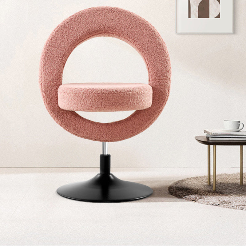 Modern Minimalist Round Lamb Fleece Carbon Steel Height Adjustable Foldable 360°Swivel Vanity Stool Backless Armless For Bedroom