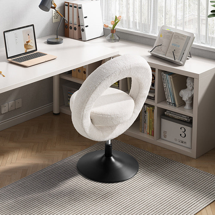 Modern Minimalist Round Lamb Fleece Carbon Steel Height Adjustable Foldable 360°Swivel Vanity Stool Backless Armless For Bedroom