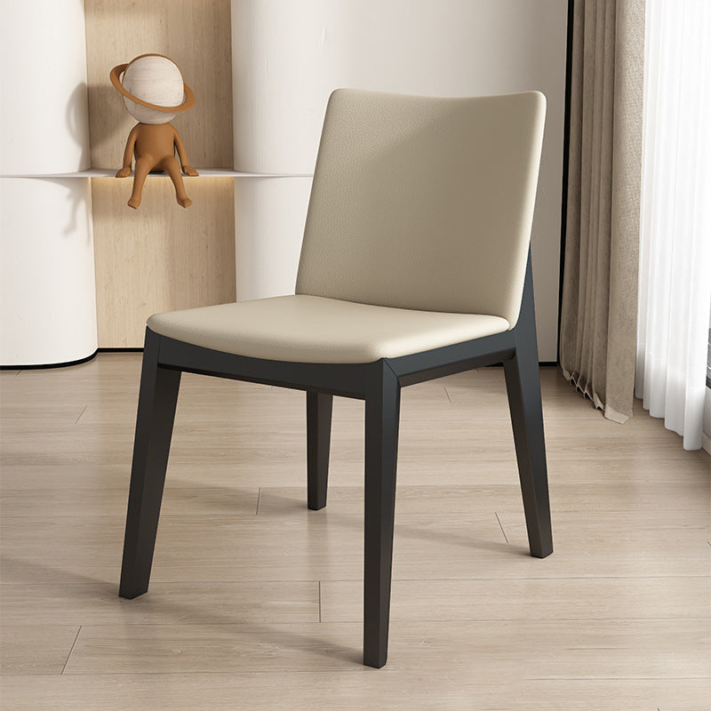 Moderner minimalistischer quadratischer rechteckiger Kunstleder-Eschenholz-Esszimmerstuhl Rückenlehne ohne Armlehnen für Esszimmer &amp; Küche 