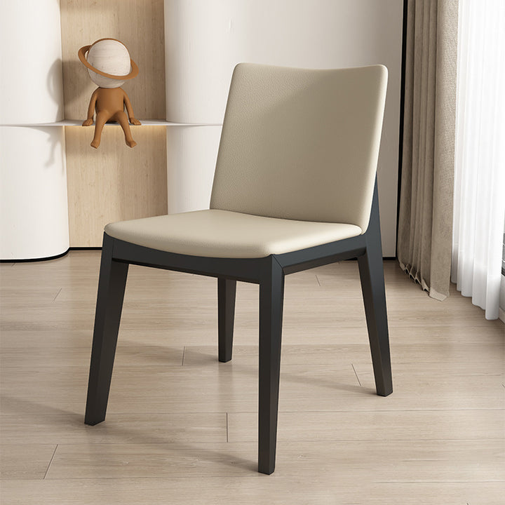 Moderner minimalistischer quadratischer rechteckiger Kunstleder-Eschenholz-Esszimmerstuhl Rückenlehne ohne Armlehnen für Esszimmer &amp; Küche 