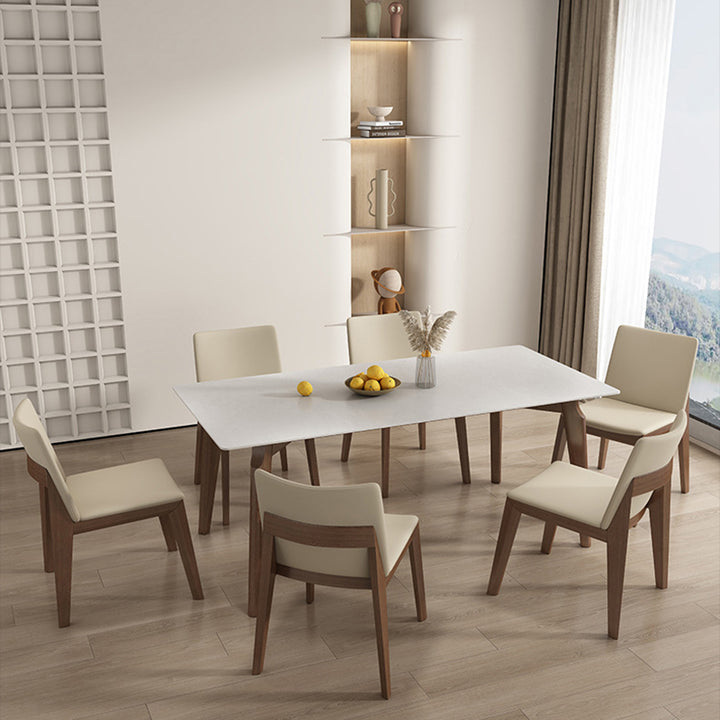 Moderner minimalistischer quadratischer rechteckiger Kunstleder-Eschenholz-Esszimmerstuhl Rückenlehne ohne Armlehnen für Esszimmer &amp; Küche 