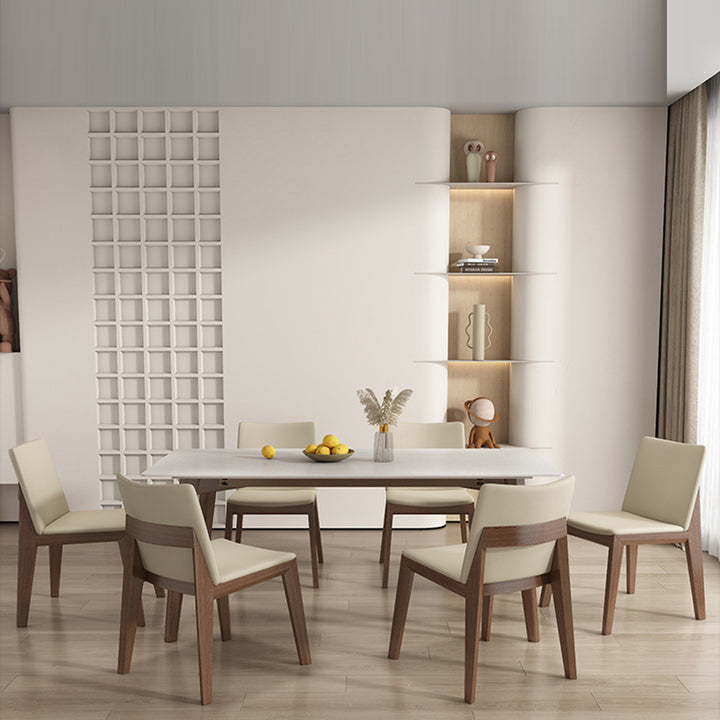 Moderner minimalistischer quadratischer rechteckiger Kunstleder-Eschenholz-Esszimmerstuhl Rückenlehne ohne Armlehnen für Esszimmer &amp; Küche 