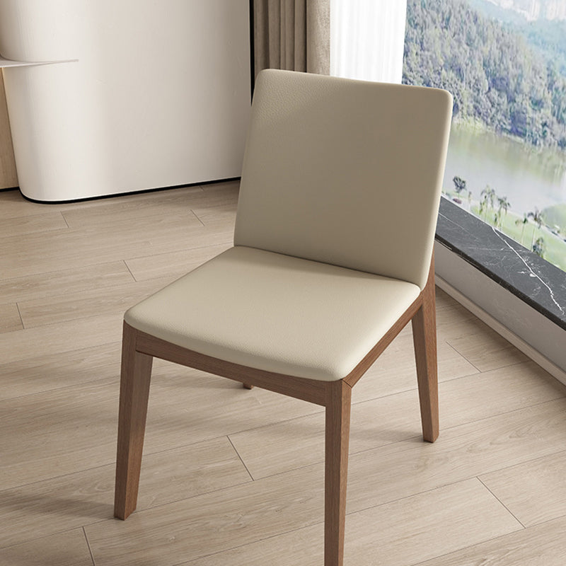 Moderner minimalistischer quadratischer rechteckiger Kunstleder-Eschenholz-Esszimmerstuhl Rückenlehne ohne Armlehnen für Esszimmer &amp; Küche 