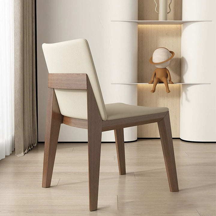 Moderner minimalistischer quadratischer rechteckiger Kunstleder-Eschenholz-Esszimmerstuhl Rückenlehne ohne Armlehnen für Esszimmer &amp; Küche 