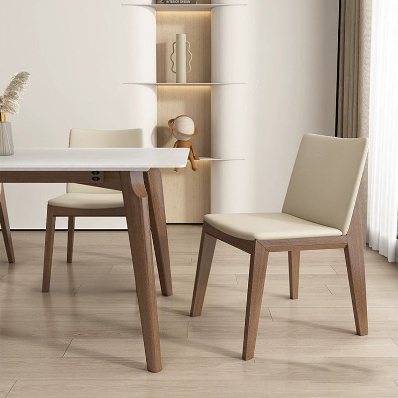 Moderner minimalistischer quadratischer rechteckiger Kunstleder-Eschenholz-Esszimmerstuhl Rückenlehne ohne Armlehnen für Esszimmer &amp; Küche 