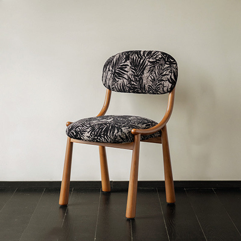 Chaise de salle à manger contemporaine rétro carrée rectangulaire en coton-lin et bois de frêne, sans accoudoirs, avec dossier, pour salle à manger et cuisine 