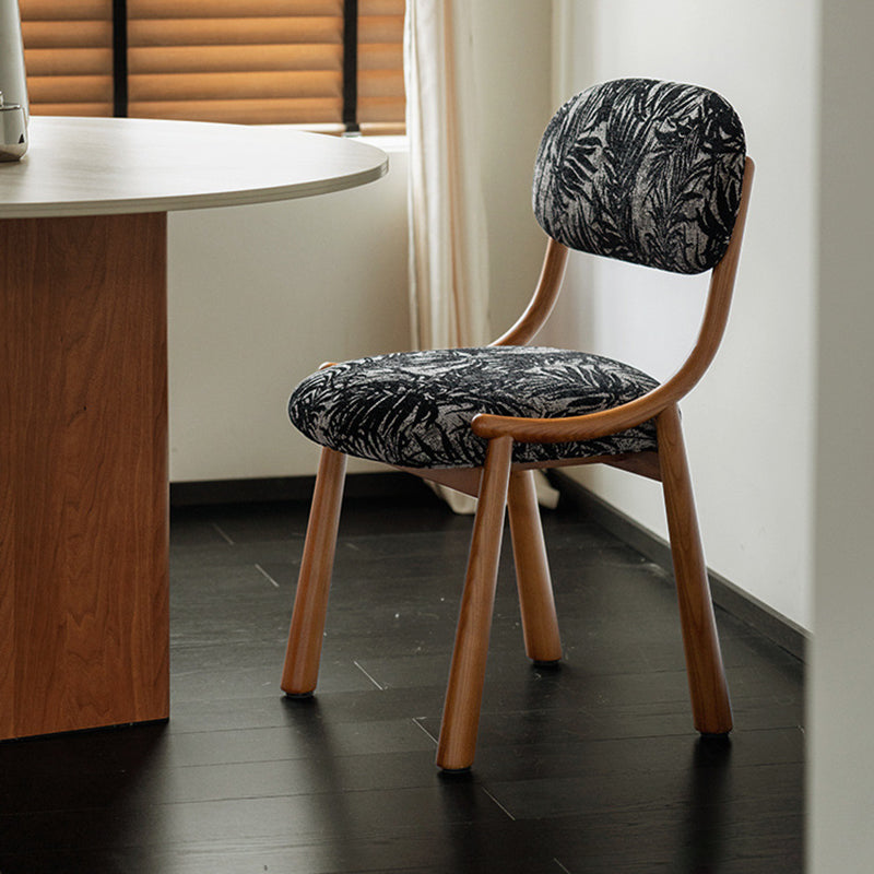 Chaise de salle à manger contemporaine rétro carrée rectangulaire en coton-lin et bois de frêne, sans accoudoirs, avec dossier, pour salle à manger et cuisine 
