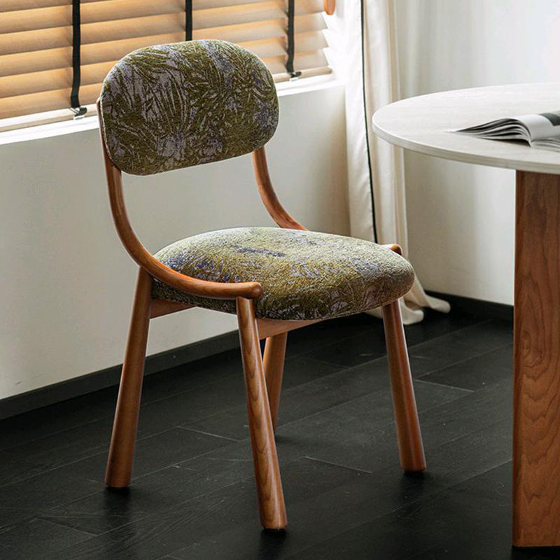 Chaise de salle à manger contemporaine rétro carrée rectangulaire en coton-lin et bois de frêne, sans accoudoirs, avec dossier, pour salle à manger et cuisine 