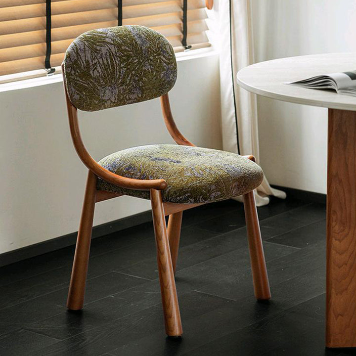 Chaise de salle à manger contemporaine rétro carrée rectangulaire en coton-lin et bois de frêne, sans accoudoirs, avec dossier, pour salle à manger et cuisine 