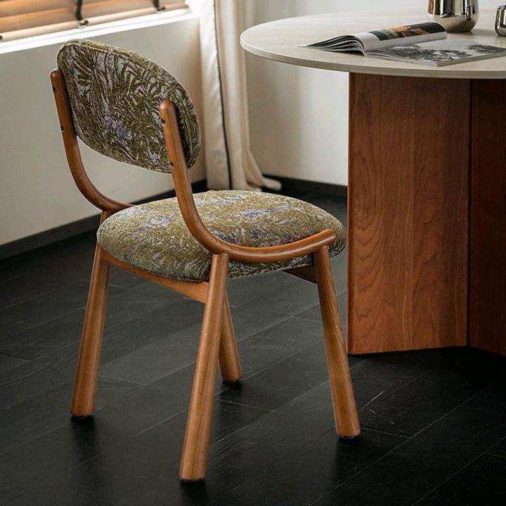 Chaise de salle à manger contemporaine rétro carrée rectangulaire en coton-lin et bois de frêne, sans accoudoirs, avec dossier, pour salle à manger et cuisine 