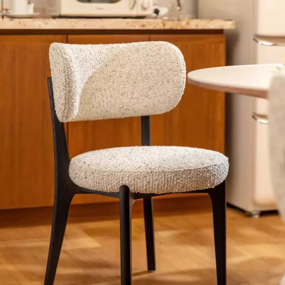 Modern Minimalist Round Cotton-linen Ash Wood Solid Wood Dining Chair Backrest Armless For Dining Room &amp; Kitchen
