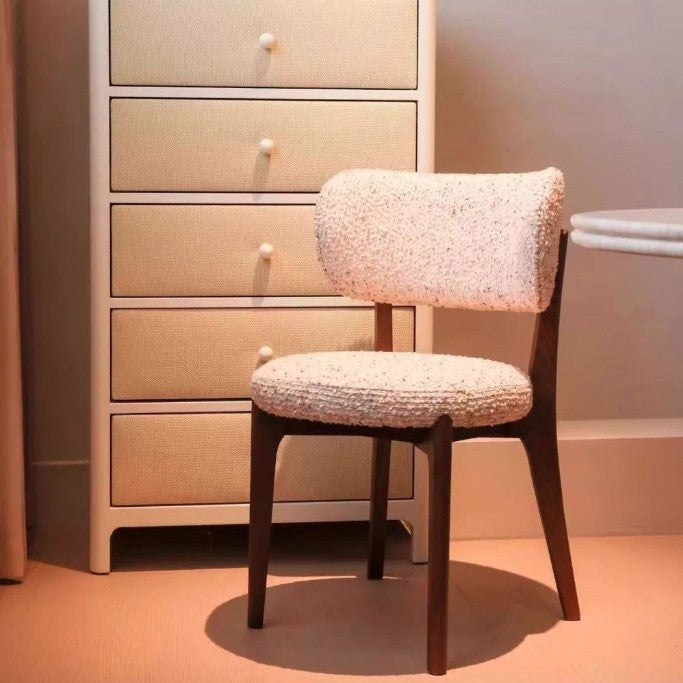 Modern Minimalist Round Cotton-linen Ash Wood Solid Wood Dining Chair Backrest Armless For Dining Room &amp; Kitchen