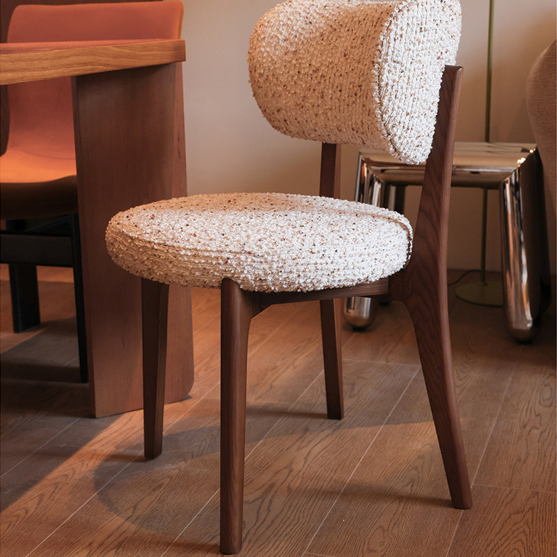 Modern Minimalist Round Cotton-linen Ash Wood Solid Wood Dining Chair Backrest Armless For Dining Room &amp; Kitchen