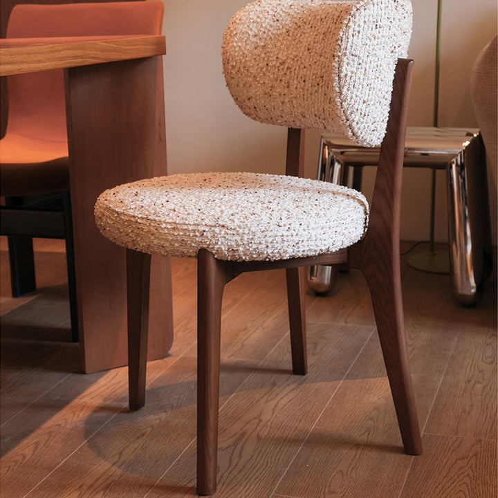 Modern Minimalist Round Cotton-linen Ash Wood Solid Wood Dining Chair Backrest Armless For Dining Room &amp; Kitchen