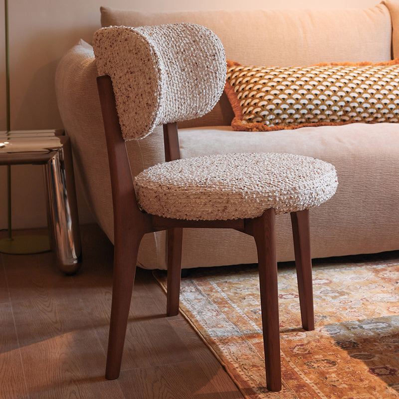 Modern Minimalist Round Cotton-linen Ash Wood Solid Wood Dining Chair Backrest Armless For Dining Room &amp; Kitchen