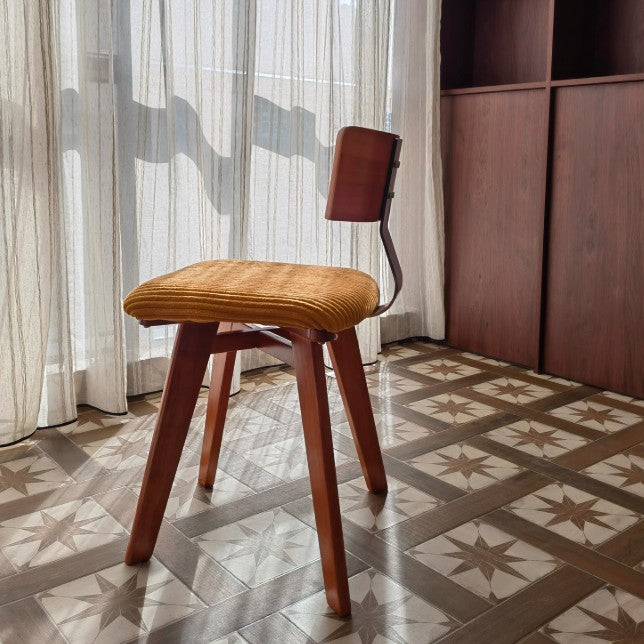 Chaise de salle à manger contemporaine rétro carrée rectangulaire en velours côtelé, bois d’hévéa, bois massif, contreplaqué, fer, sans accoudoirs, avec dossier, pour salle à manger et cuisine 