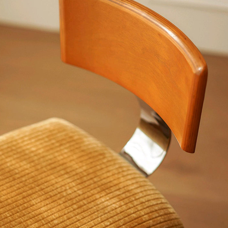 Chaise de salle à manger contemporaine rétro carrée rectangulaire en velours côtelé, bois d’hévéa, bois massif, contreplaqué, fer, sans accoudoirs, avec dossier, pour salle à manger et cuisine 