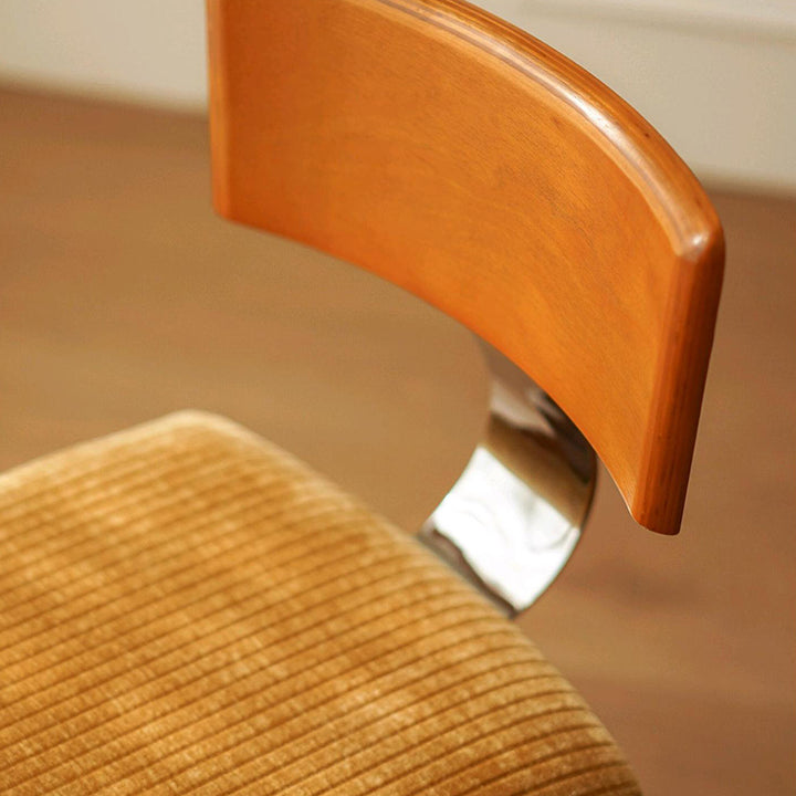 Chaise de salle à manger contemporaine rétro carrée rectangulaire en velours côtelé, bois d’hévéa, bois massif, contreplaqué, fer, sans accoudoirs, avec dossier, pour salle à manger et cuisine 
