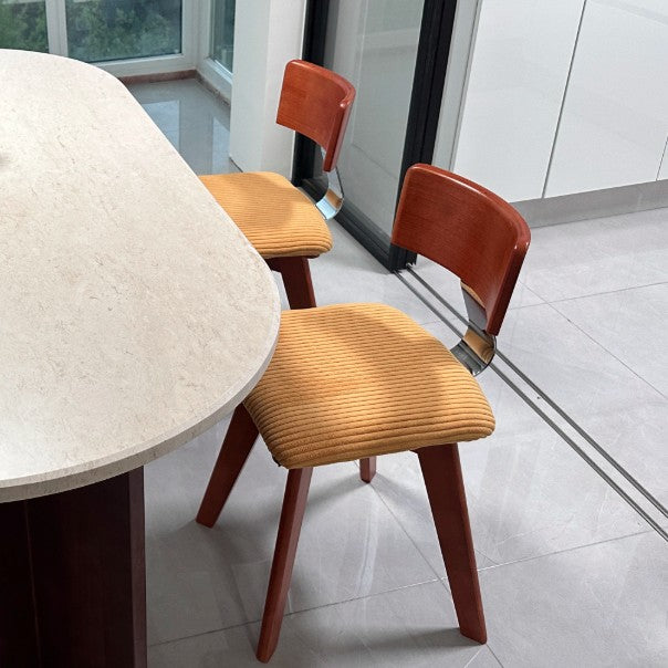 Chaise de salle à manger contemporaine rétro carrée rectangulaire en velours côtelé, bois d’hévéa, bois massif, contreplaqué, fer, sans accoudoirs, avec dossier, pour salle à manger et cuisine 