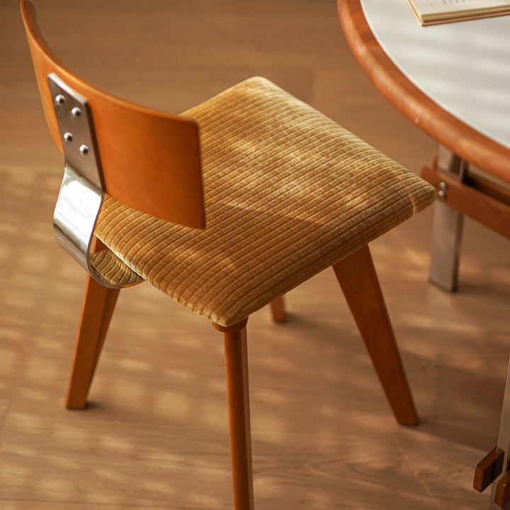 Chaise de salle à manger contemporaine rétro carrée rectangulaire en velours côtelé, bois d’hévéa, bois massif, contreplaqué, fer, sans accoudoirs, avec dossier, pour salle à manger et cuisine 
