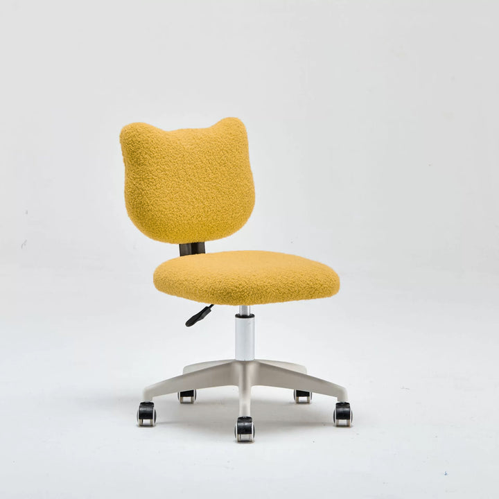 Moderner minimalistischer quadratischer Lammfleece Massivholz Sperrholz Eisen Stahl 360° drehbarer höhenverstellbarer Schreibtischstuhl Rückenlehne ohne Armlehnen für Home Office 