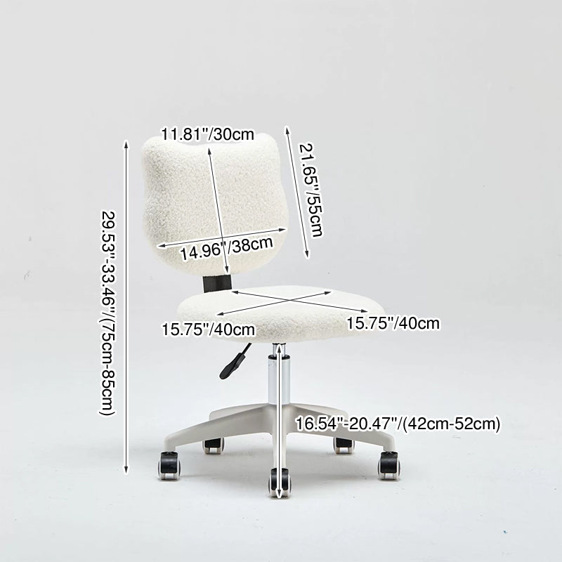 Moderner minimalistischer quadratischer Lammfleece Massivholz Sperrholz Eisen Stahl 360° drehbarer höhenverstellbarer Schreibtischstuhl Rückenlehne ohne Armlehnen für Home Office 