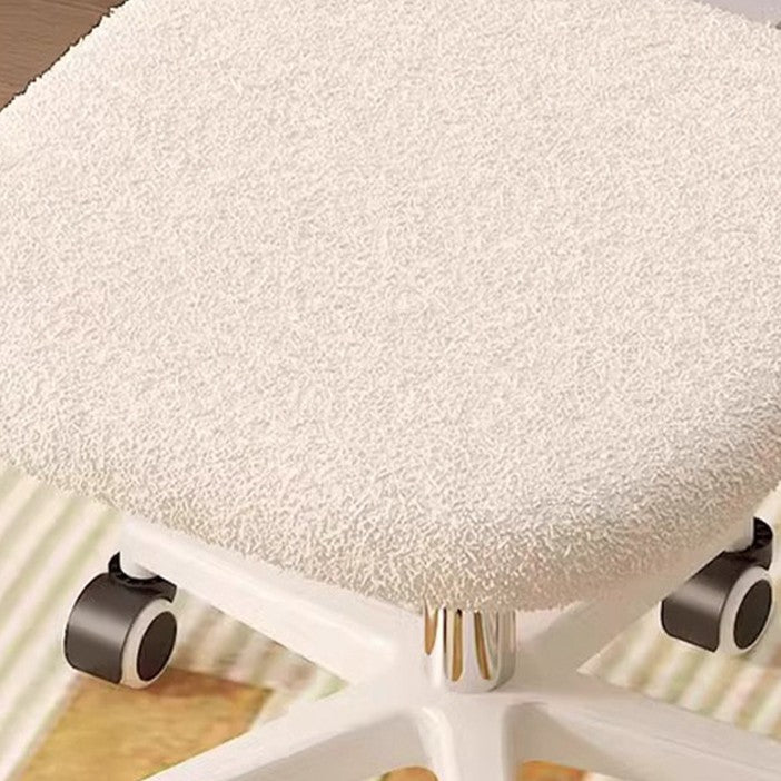Moderner minimalistischer quadratischer Lammfleece Massivholz Sperrholz Eisen Stahl 360° drehbarer höhenverstellbarer Schreibtischstuhl Rückenlehne ohne Armlehnen für Home Office 