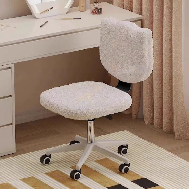 Moderner minimalistischer quadratischer Lammfleece Massivholz Sperrholz Eisen Stahl 360° drehbarer höhenverstellbarer Schreibtischstuhl Rückenlehne ohne Armlehnen für Home Office 