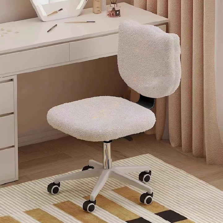 Moderner minimalistischer quadratischer Lammfleece Massivholz Sperrholz Eisen Stahl 360° drehbarer höhenverstellbarer Schreibtischstuhl Rückenlehne ohne Armlehnen für Home Office 