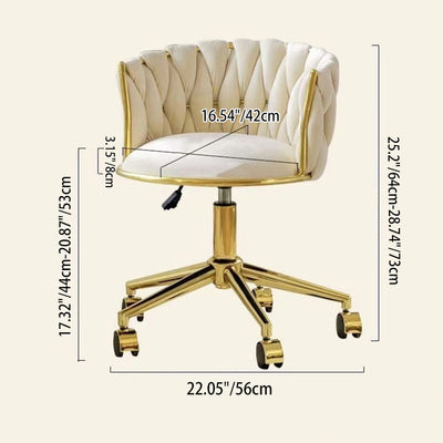 Contemporary Nordic Square Round Titanium Gold Coated Iron Velvet 360°Swivel Height Adjustable Vanity Stool Backrest Armless For Bedroom