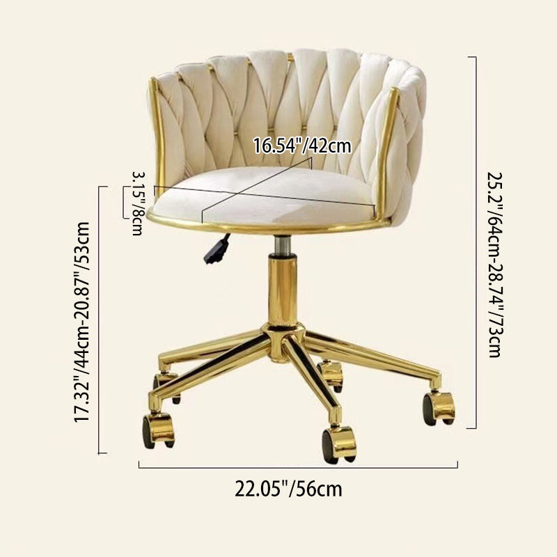 Contemporary Nordic Square Round Titanium Gold Coated Iron Velvet 360°Swivel Height Adjustable Vanity Stool Backrest Armless For Bedroom