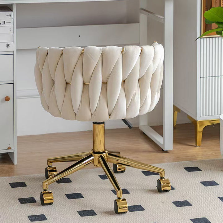 معاصر مربع نورديك دائري من التيتانيوم مطلي بالذهب حديد مخمل 360° دوران قابل لتعديل الارتفاع كرسي الزينة بدون مسند ظهر بدون ذراعين لغرفة النوم 