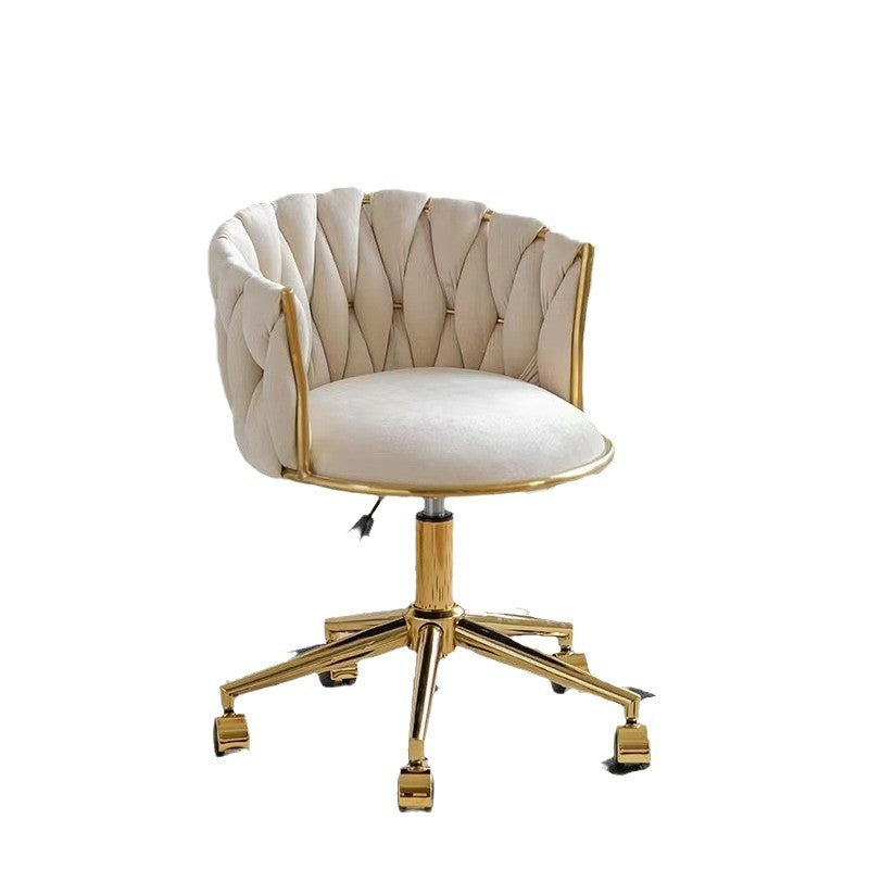 Contemporary Nordic Square Round Titanium Gold Coated Iron Velvet 360°Swivel Height Adjustable Vanity Stool Backrest Armless For Bedroom