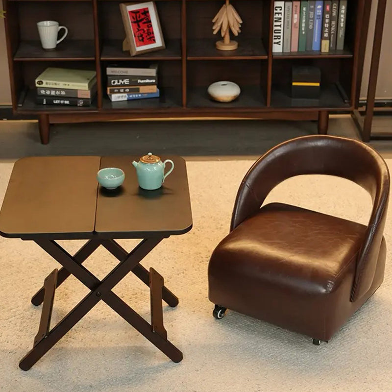 Contemporary Retro Square Oil Wax Leather Solid Wood Plywood Accent Chair Backrest Armless For Living Room