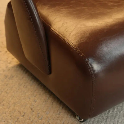 Contemporary Retro Square Oil Wax Leather Solid Wood Plywood Accent Chair Backrest Armless For Living Room