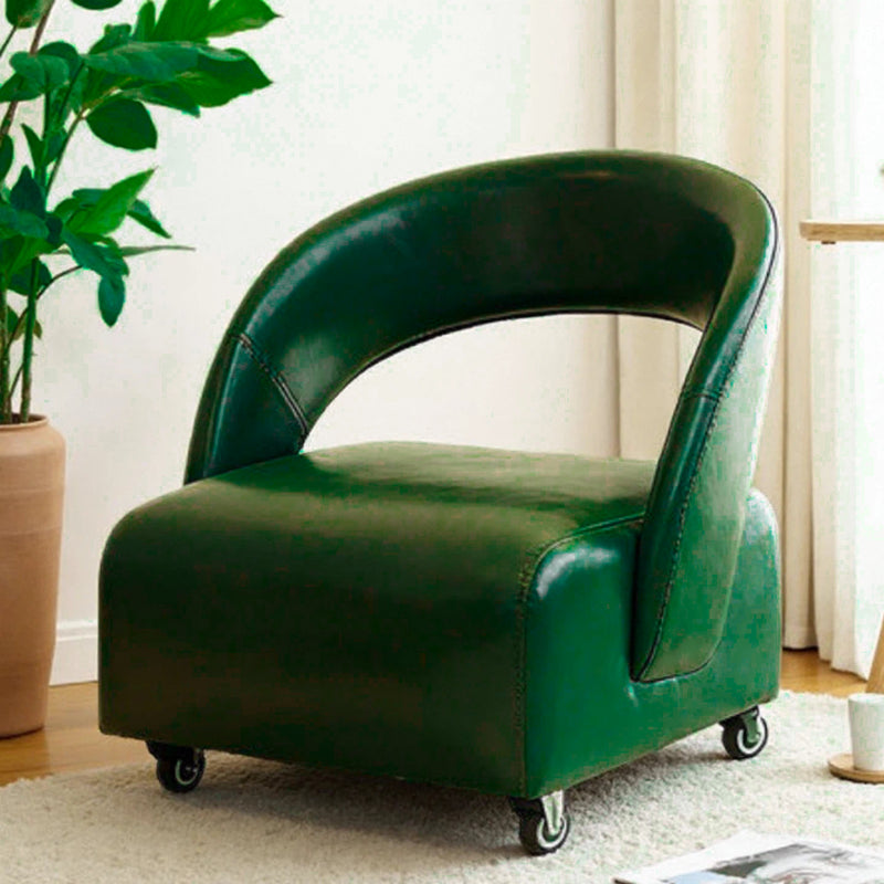 Contemporary Retro Square Oil Wax Leather Solid Wood Plywood Accent Chair Backrest Armless For Living Room