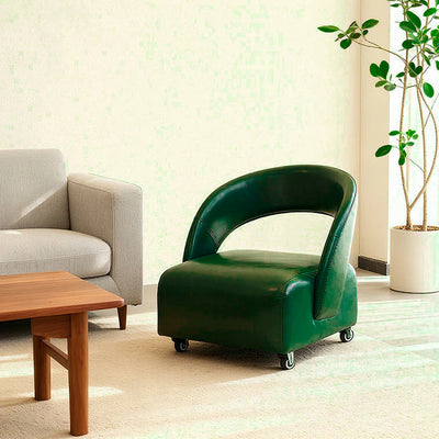 Contemporary Retro Square Oil Wax Leather Solid Wood Plywood Accent Chair Backrest Armless For Living Room