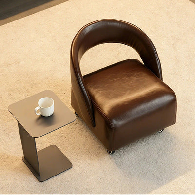 Contemporary Retro Square Oil Wax Leather Solid Wood Plywood Accent Chair Backrest Armless For Living Room
