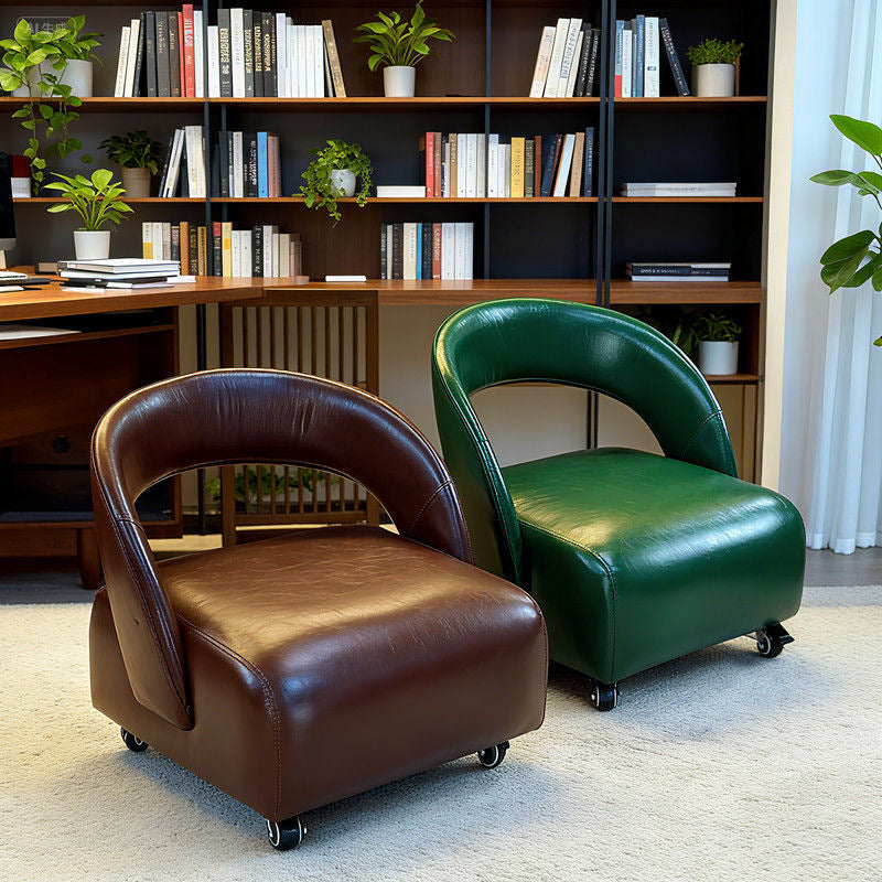 Contemporary Retro Square Oil Wax Leather Solid Wood Plywood Accent Chair Backrest Armless For Living Room